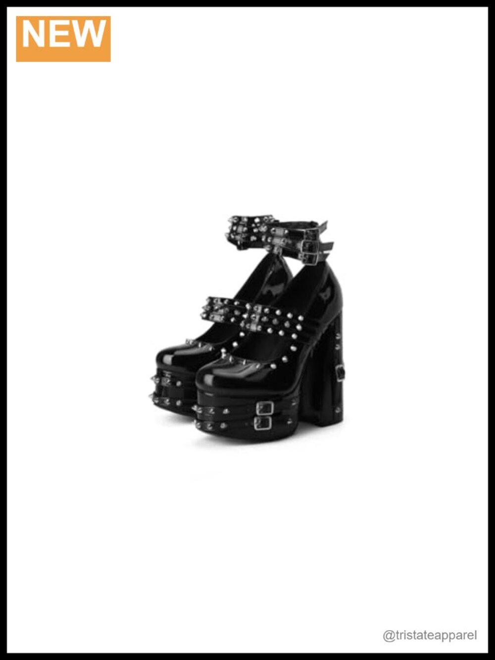 Goth Chunky Platform High Heeled Pumps Ankle Bootie, Black Patent Strappy